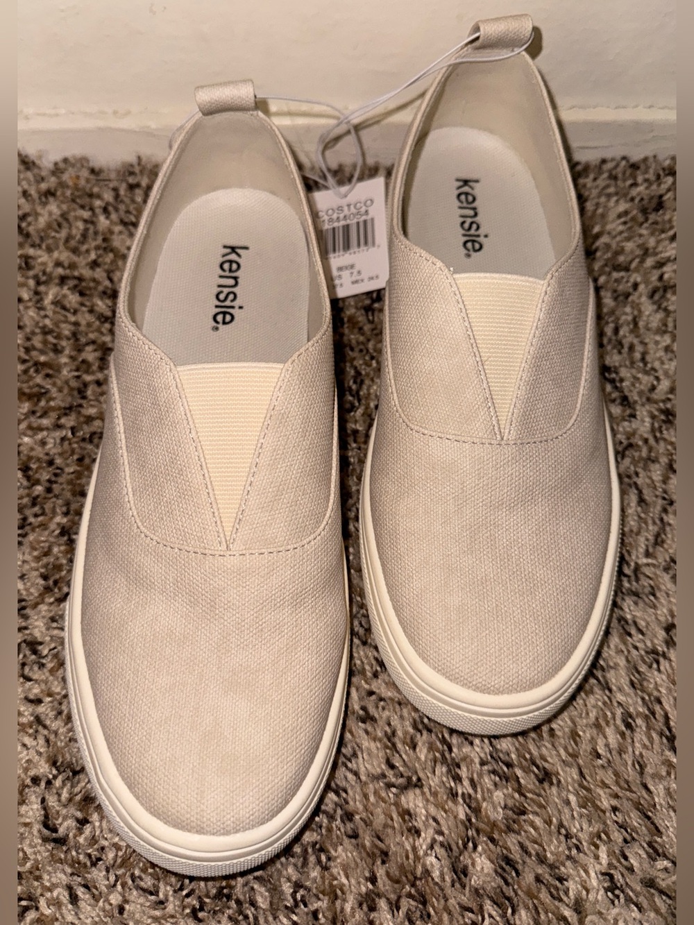 Kensie Neutral Canvas Slip-On Sneakers in Light Cream